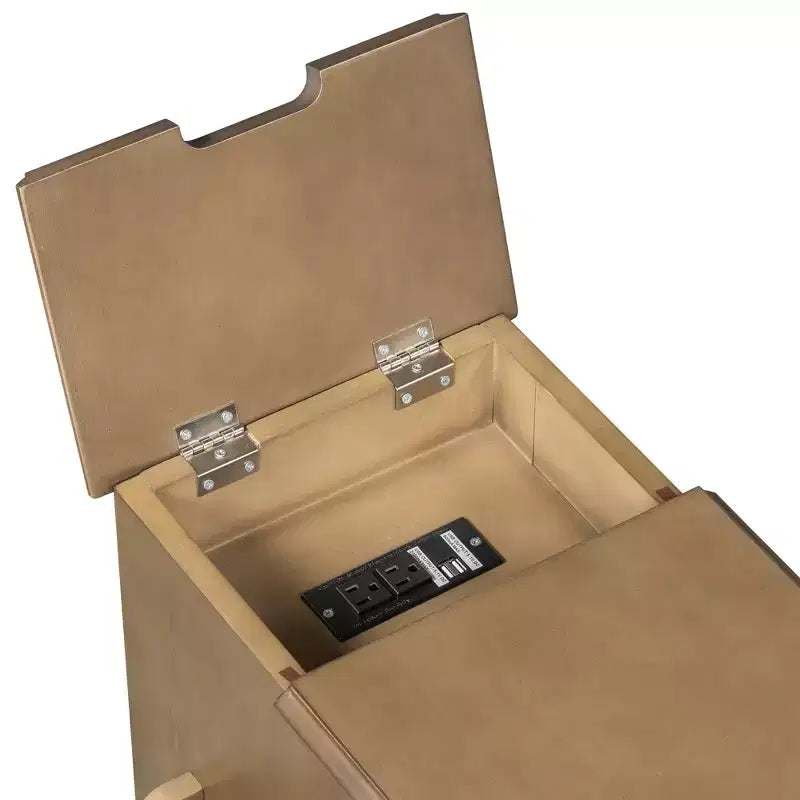 Tavolino con cassetto, porte USB e libreria – Marrone / Espresso / Blu Notte