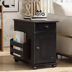 Tavolino con cassetto, porte USB e libreria – Marrone / Espresso / Blu Notte