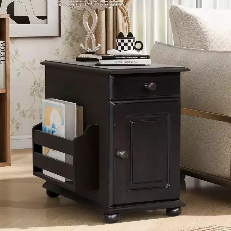 Tavolino con cassetto, porte USB e libreria – Marrone / Espresso / Blu Notte