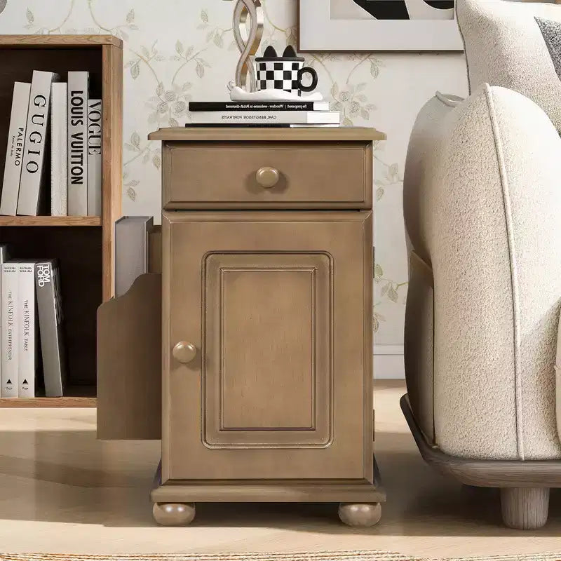 Tavolino con cassetto, porte USB e libreria – Marrone / Espresso / Blu Notte