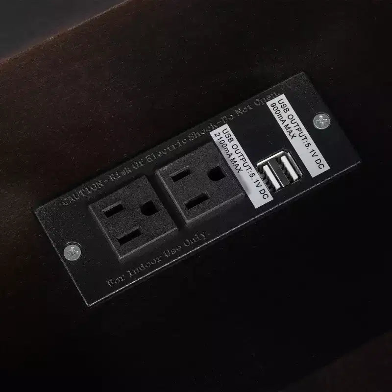 Tavolino con cassetto, porte USB e libreria – Marrone / Espresso / Blu Notte