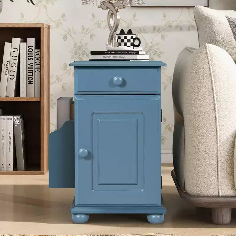 Tavolino con cassetto, porte USB e libreria – Marrone / Espresso / Blu Notte