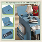 Tavolino con cassetto, porte USB e libreria – Marrone / Espresso / Blu Notte