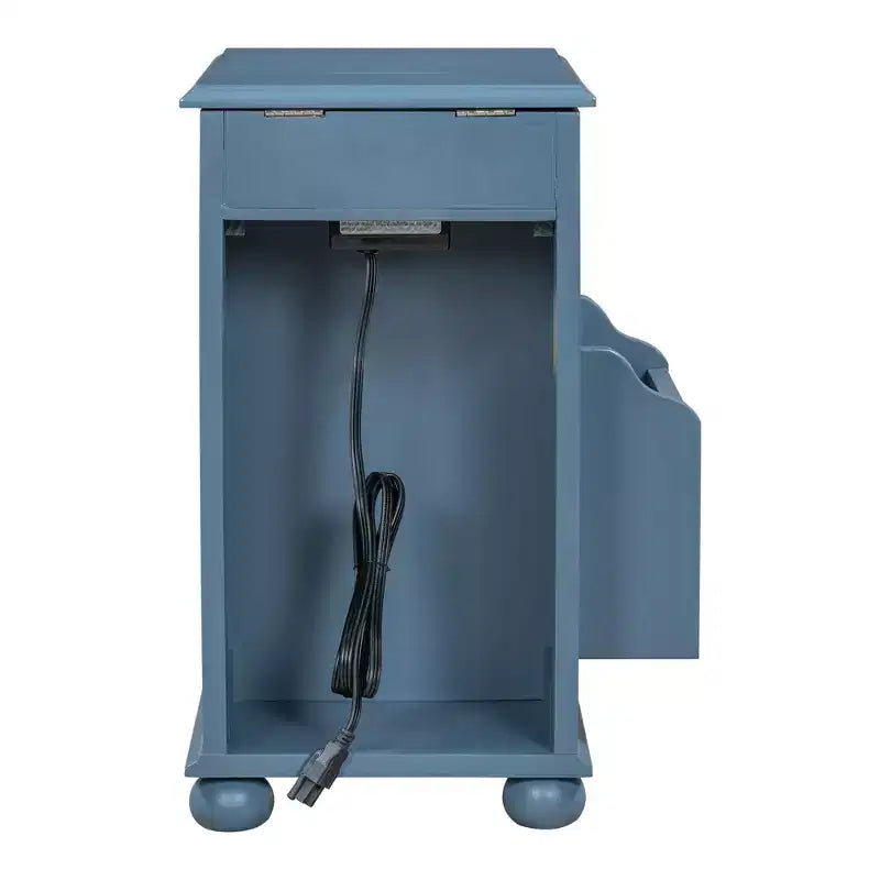 Tavolino con cassetto, porte USB e libreria – Marrone / Espresso / Blu Notte