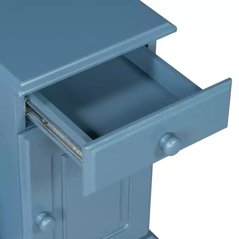 Tavolino con cassetto, porte USB e libreria – Marrone / Espresso / Blu Notte