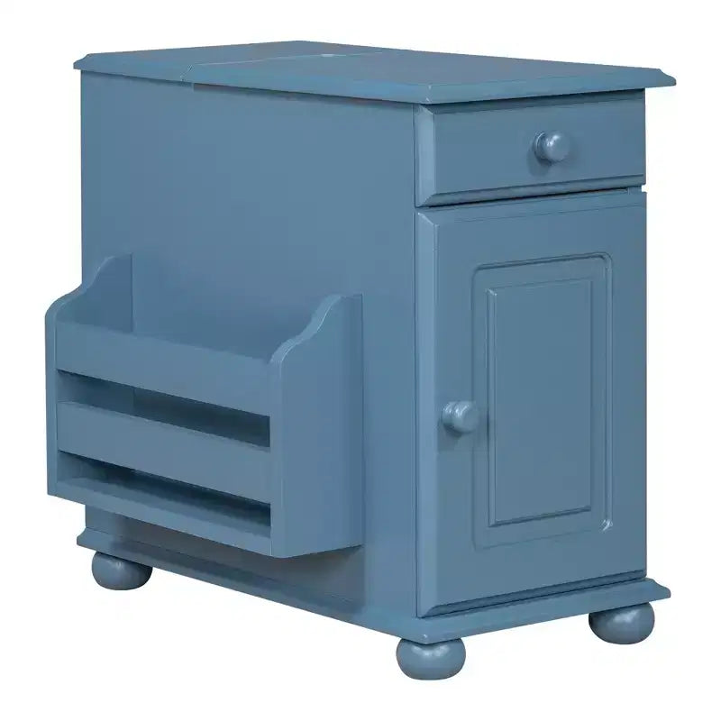Tavolino con cassetto, porte USB e libreria – Marrone / Espresso / Blu Notte