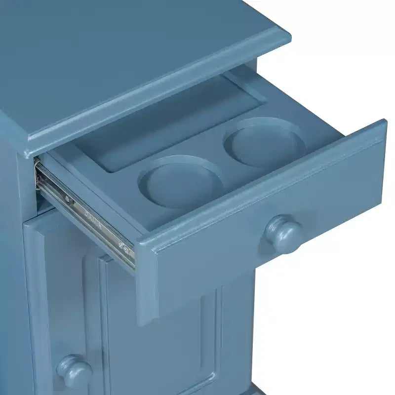 Tavolino con cassetto, porte USB e libreria – Marrone / Espresso / Blu Notte