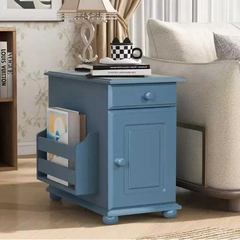 Tavolino con cassetto, porte USB e libreria – Marrone / Espresso / Blu Notte