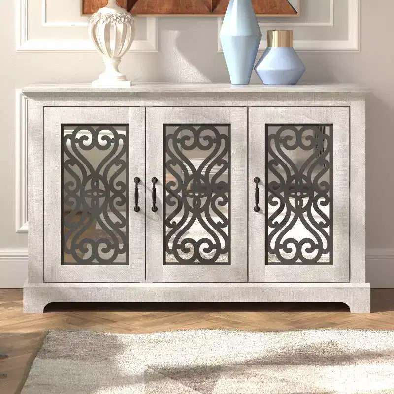 Galano 3-Door Sideboard with Mirrored Cut-Out Storage 45.7 W  15.7 D  29.3 H
