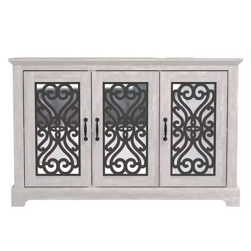 Mobile credenza/buffet a 3 ante bianco con intarsi a volute