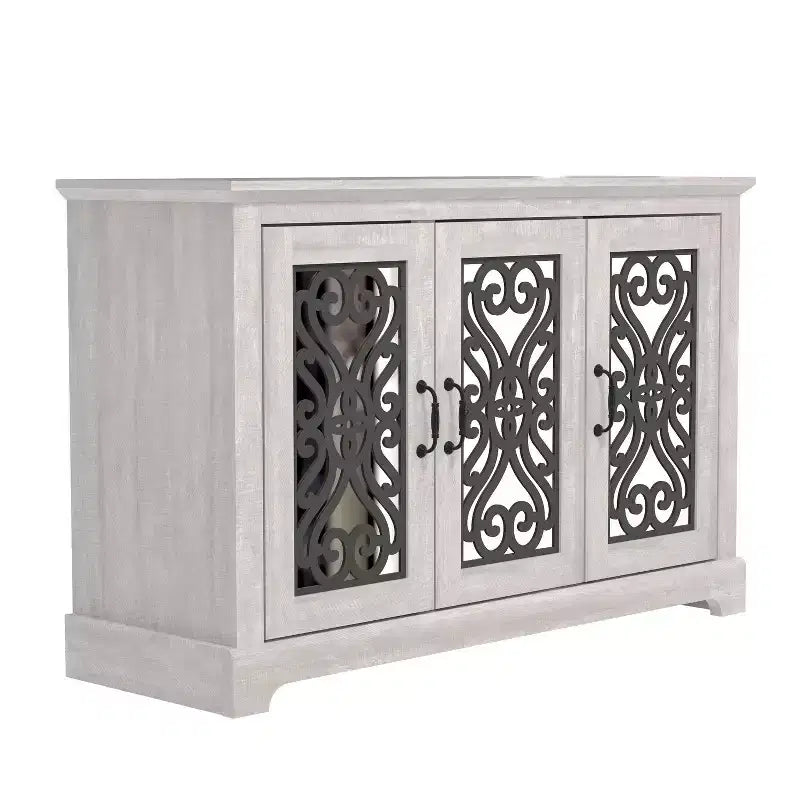 Mobile credenza/buffet a 3 ante bianco con intarsi a volute