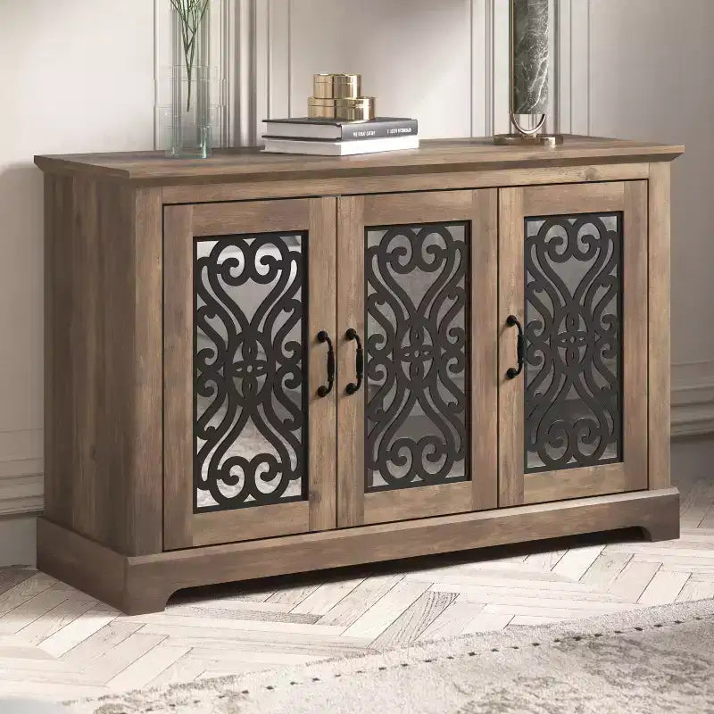 Mobile credenza/buffet a 3 ante bianco con intarsi a volute