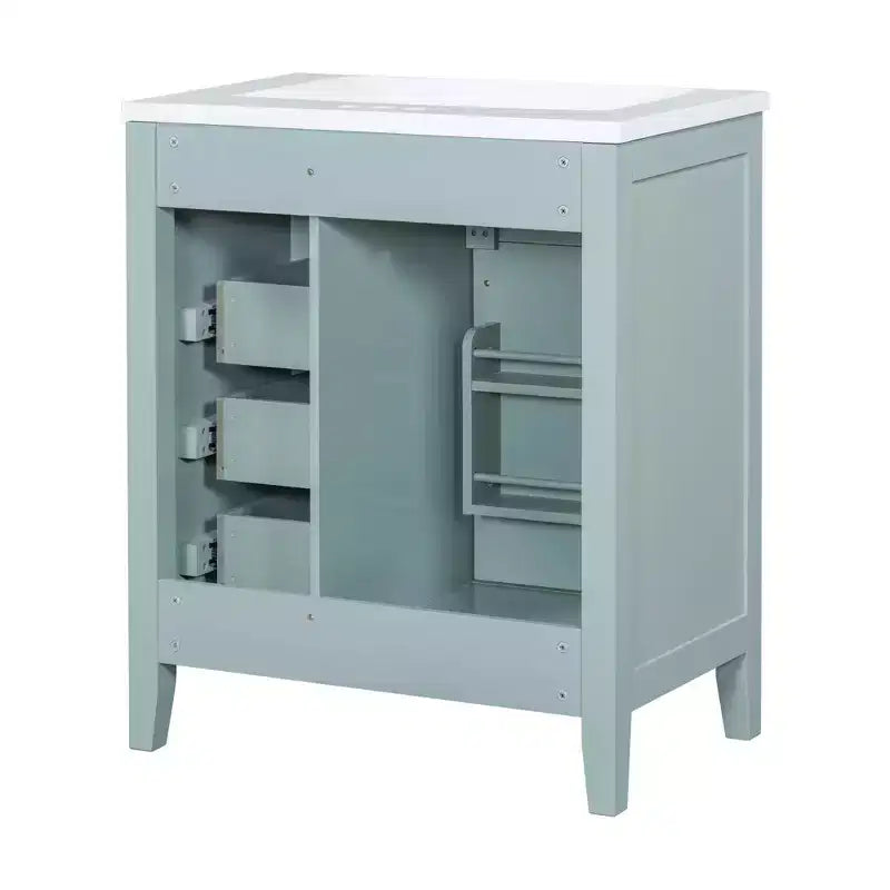Mobile lavabo singolo da 30" verde/bianco per bagno con armadietto e cassetti