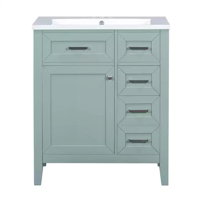 Mobile lavabo singolo da 30" verde/bianco per bagno con armadietto e cassetti
