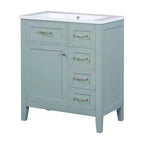 Mobile lavabo singolo da 30" verde/bianco per bagno con armadietto e cassetti