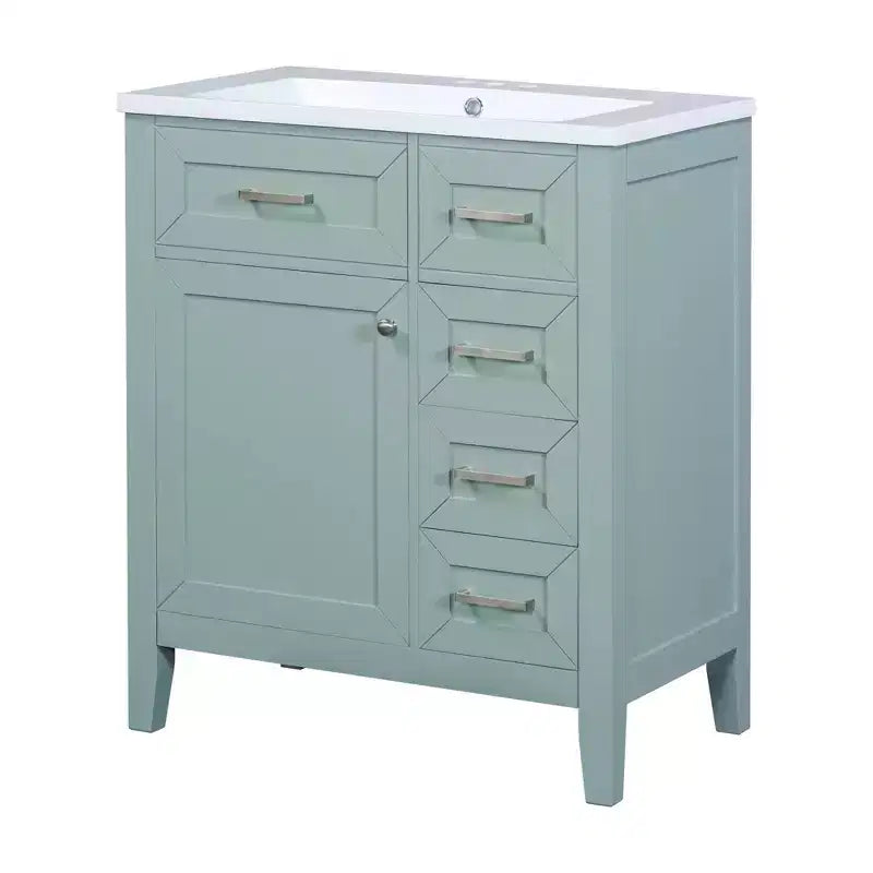 Mobile lavabo singolo da 30" verde/bianco per bagno con armadietto e cassetti