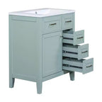 Mobile lavabo singolo da 30" verde/bianco per bagno con armadietto e cassetti