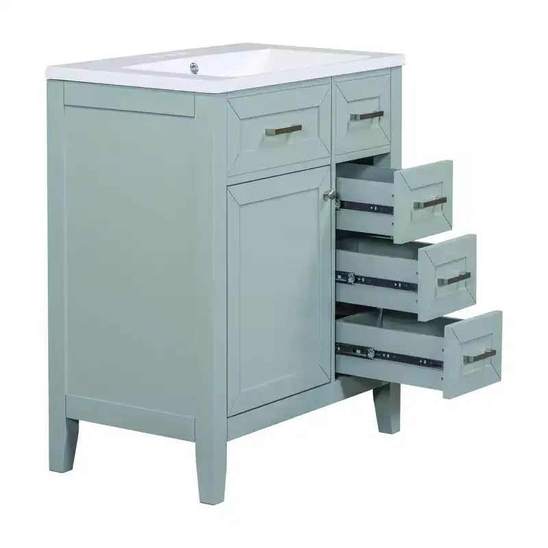 Mobile lavabo singolo da 30" verde/bianco per bagno con armadietto e cassetti