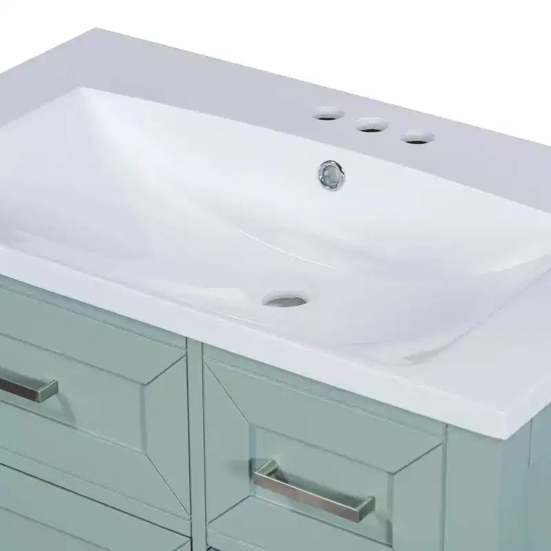 Mobile lavabo singolo da 30" verde/bianco per bagno con armadietto e cassetti