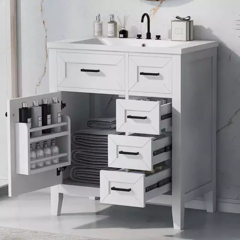 Mobile lavabo singolo da 30" verde/bianco per bagno con armadietto e cassetti