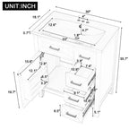 Mobile lavabo singolo da 30" verde/bianco per bagno con armadietto e cassetti