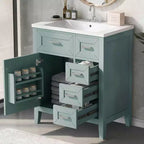 Mobile lavabo singolo da 30" verde/bianco per bagno con armadietto e cassetti