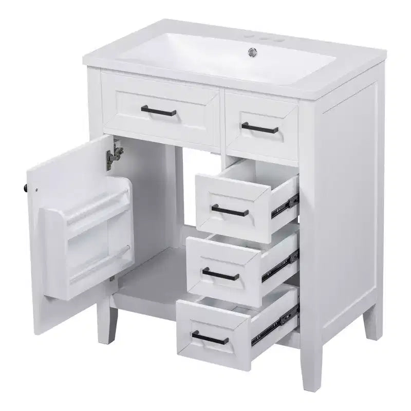 Mobile lavabo singolo da 30" verde/bianco per bagno con armadietto e cassetti