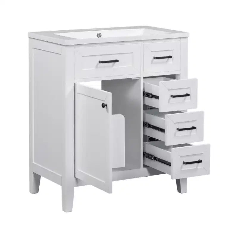 Mobile lavabo singolo da 30" verde/bianco per bagno con armadietto e cassetti