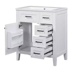 Mobile lavabo singolo da 30" verde/bianco per bagno con armadietto e cassetti