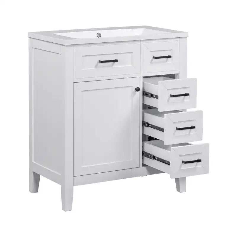 Mobile lavabo singolo da 30" verde/bianco per bagno con armadietto e cassetti