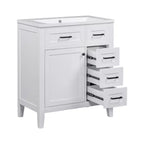 Mobile lavabo singolo da 30" verde/bianco per bagno con armadietto e cassetti