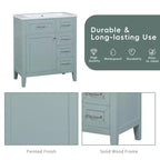Mobile lavabo singolo da 30" verde/bianco per bagno con armadietto e cassetti