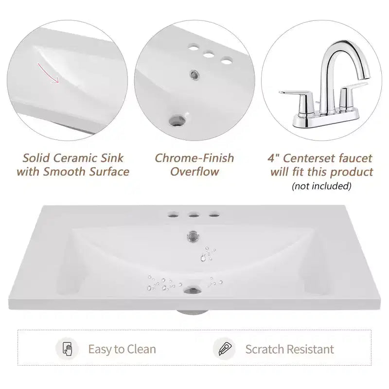 Mobile lavabo singolo da 30" verde/bianco per bagno con armadietto e cassetti