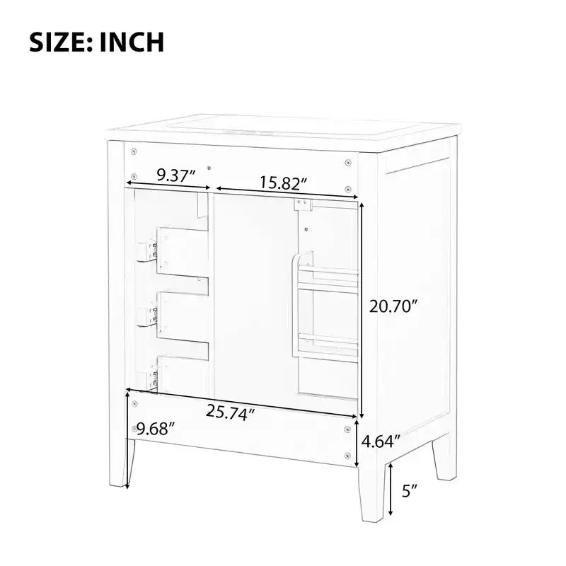Mobile lavabo singolo da 30" verde/bianco per bagno con armadietto e cassetti