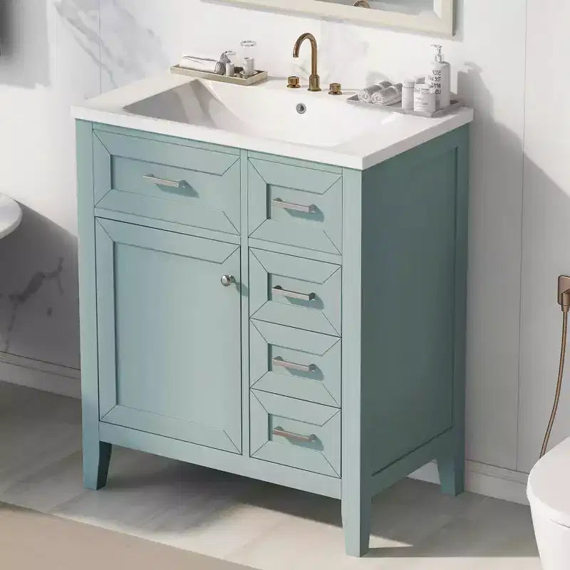 MAYEERTY 30 Bathroom Vanity with Sink Green Cabinet Drawers Solid Frame MDF