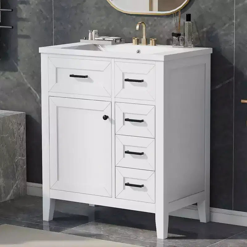 Mobile lavabo singolo da 30" verde/bianco per bagno con armadietto e cassetti