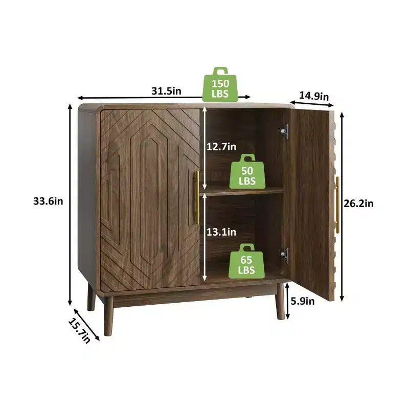 Credenza a 2 ante marrone con ripiano regolabile