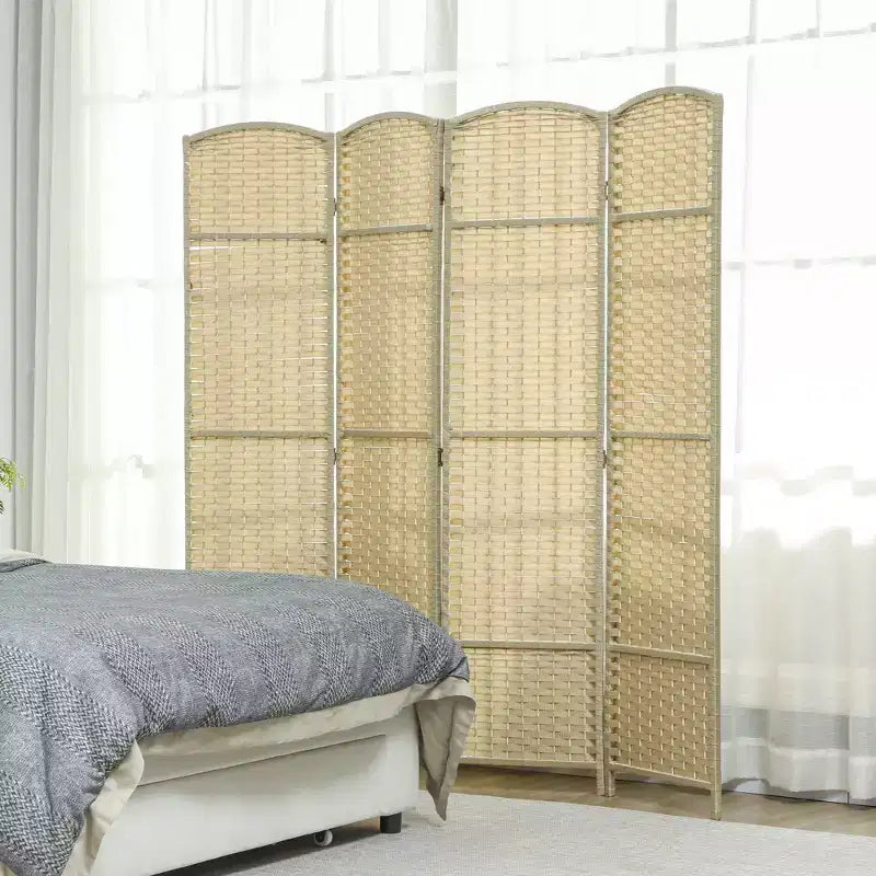 Divisorio pieghevole a 4 pannelli beige/nero/marrone/bianco, alto 170 cm, paravento su un lato