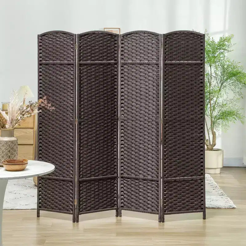 Divisorio pieghevole a 4 pannelli beige/nero/marrone/bianco, alto 170 cm, paravento su un lato
