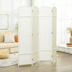 Divisorio pieghevole a 4 pannelli beige/nero/marrone/bianco, alto 170 cm, paravento su un lato