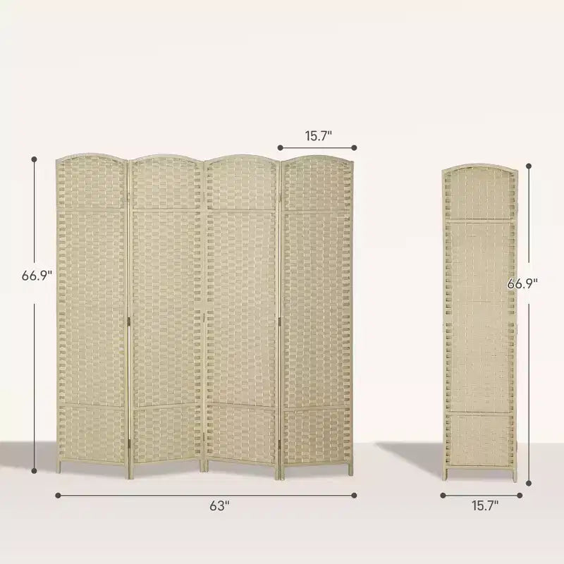 Divisorio pieghevole a 4 pannelli beige/nero/marrone/bianco, alto 170 cm, paravento su un lato