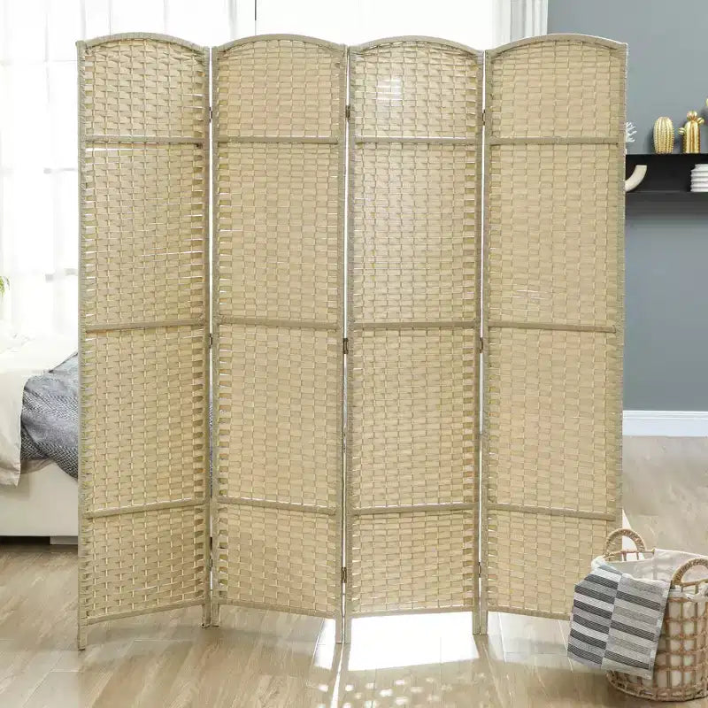 Divisorio pieghevole a 4 pannelli beige/nero/marrone/bianco, alto 170 cm, paravento su un lato