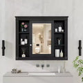 MAYEERTY 28.7 Wall Mounted Bathroom Mirror Cabinet with Concealed Storage 6 Open Shelves Medicine Cabinet Black