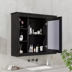 Mobiletto a specchio nero da parete per bagno con contenitore, 6 ripiani, singolo