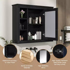 Mobiletto a specchio nero da parete per bagno con contenitore, 6 ripiani, singolo