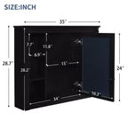 Mobiletto a specchio nero da parete per bagno con contenitore, 6 ripiani, singolo