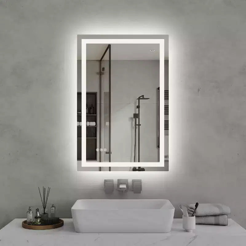 TUYOHW 24*36 Inch Wall Mount Bathroom Mirror with 3 Colored LED and Anti-Fog Technology,Modern Wall Mount Vanity Mirror for Bathroom,Bedroom
