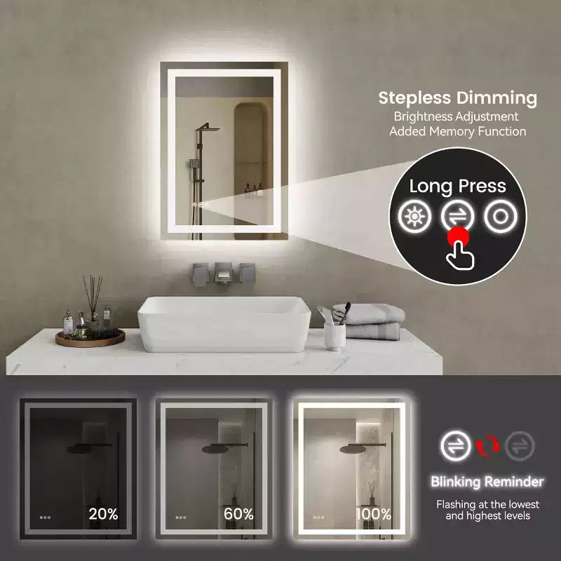 Specchio da Bagno a Parete con LED a 3 Colori e Anti-Appannamento, Singolo