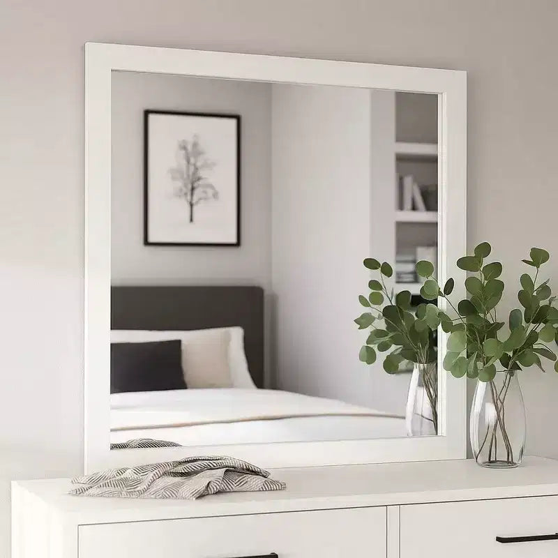 Royal Hampton Dresser Mirror, Bevel Glass, White Wood Frame, 40 Inch Square