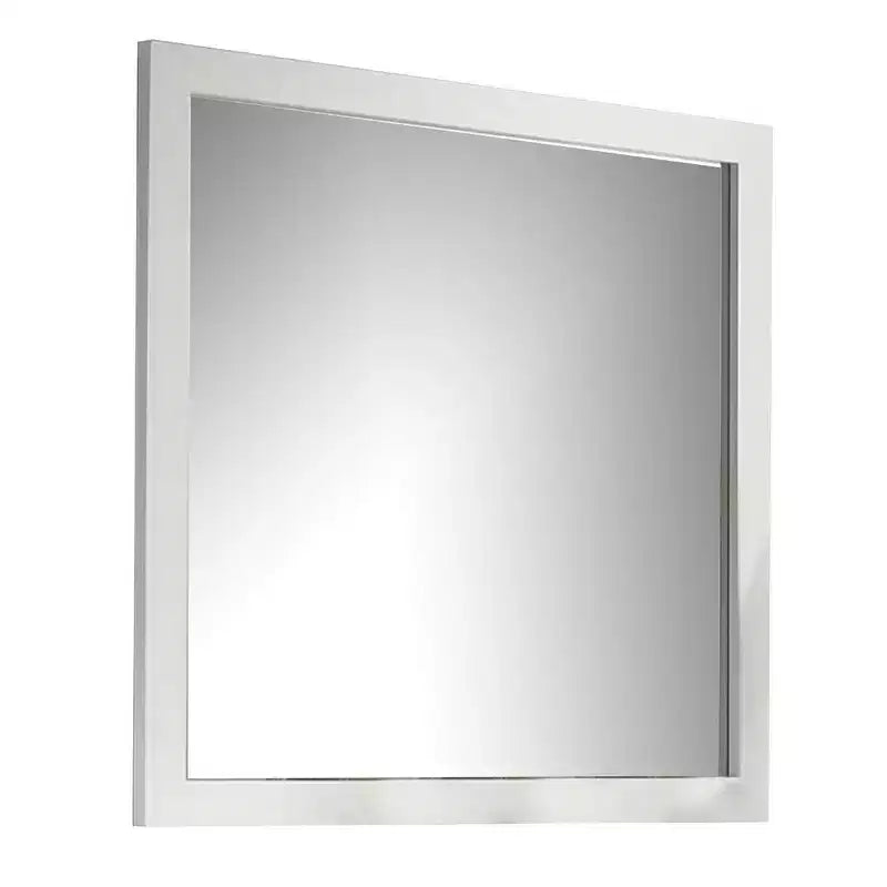 Specchio da parete quadrato con cornice in legno bianco, vetro smussato, 40 pollici